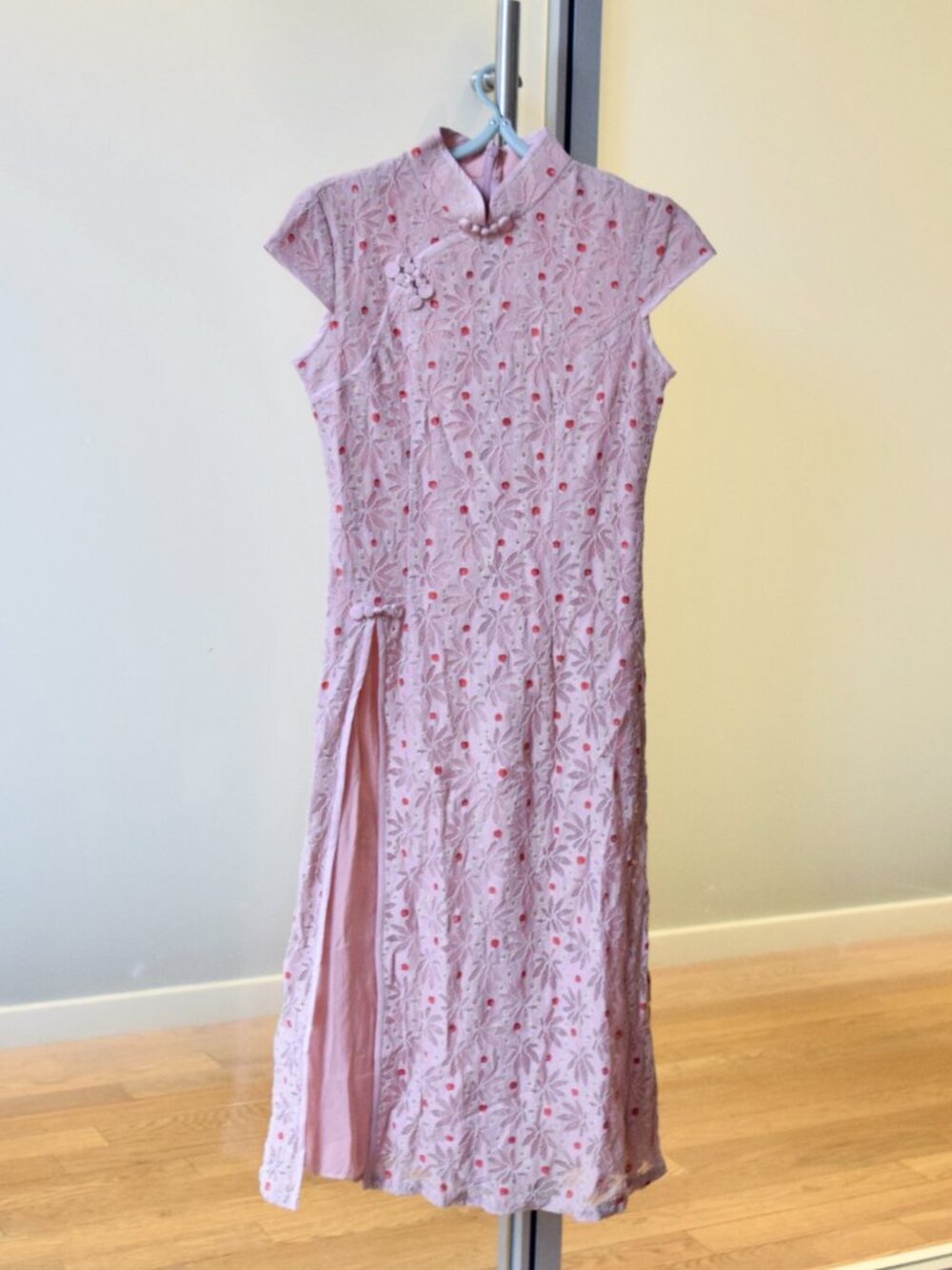 Pink Lace Flora Aodai Qipao - A Line Dress